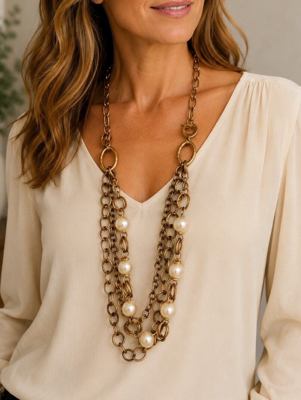 PREMIER DESIGNS Chunky Ritz Pearl Beaded Chain Layered Torsade Necklace